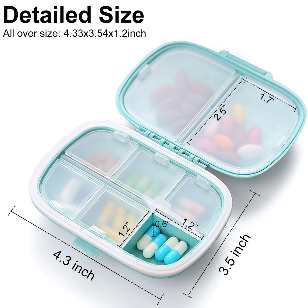 MEACOLIA 2 Pack 8 Compartments Travel Pill Organizer Box Moisture Proof Small Pill Case for Pocket Purse Daily Pill Holder Conta