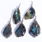 KISSPAT Labradorite Necklace Wire Wrap Pendant Healing Gemstone Palm Stone Moonstone Healing Stone Pendant Necklace for Men Wome
