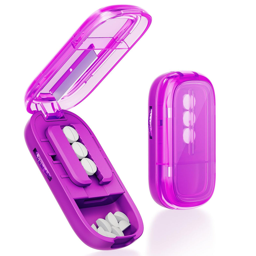 Pill Cutter Splitter - Anycoo Adjustable for Small to Large Pills, Sharp Blade, Purple