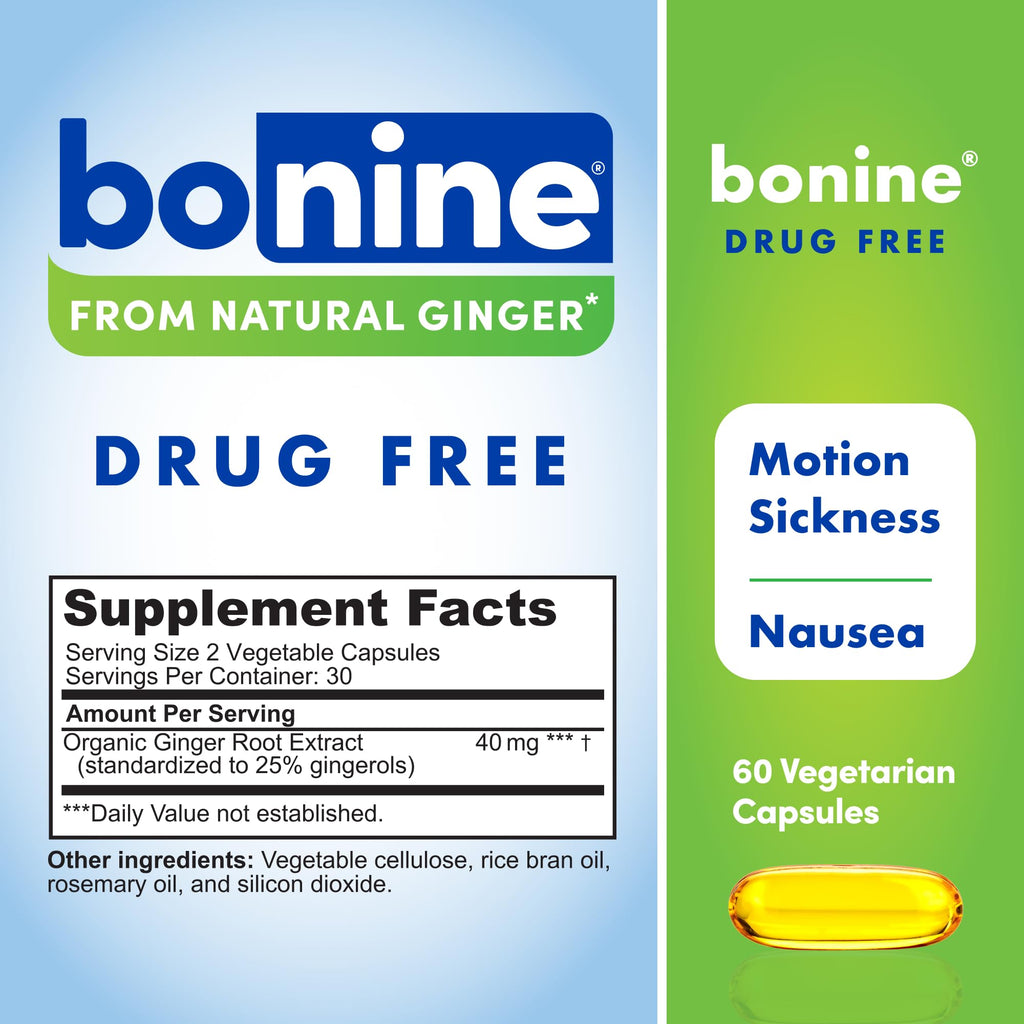 Bonine Ginger Root Extract Liquid Capsules - Non-Drowsy Motion Sickness Relief - 40 mg Ginger Supplement for Morning Sickness &