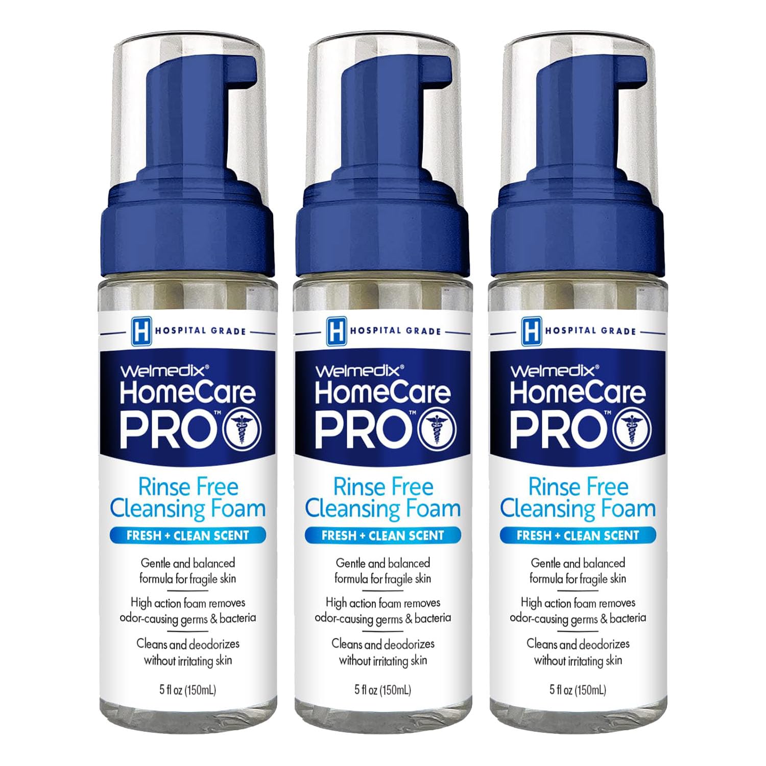 Welmedix Rinse Free Cleansing Foam, 3 in 1 Body Wash, Shampoo and Personal Cleanser for Elderly, Incontinence and Infant Care, H