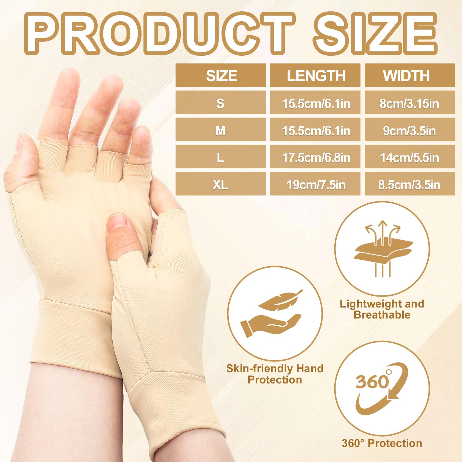 Yearntown 3 Pairs Elderly Skin Thin Protector Gloves Tone Fingerless Gloves Bruise Abrasion Protective to Cover Bruising(L,Skin