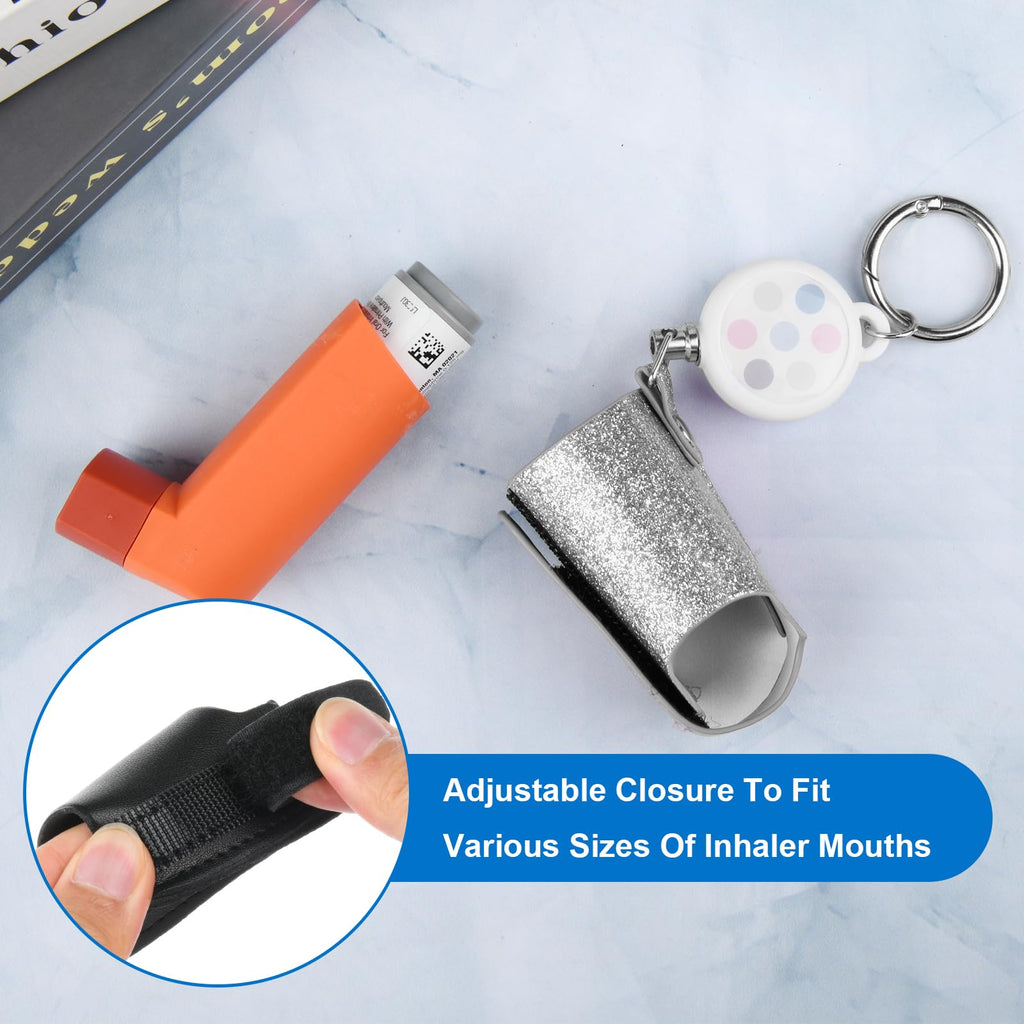 Beautyflier Asthma Inhaler Holder Keychain Retractable Clip PU Leather Travel Handy Holder for Kids and Adults, Inhaler Not Incl