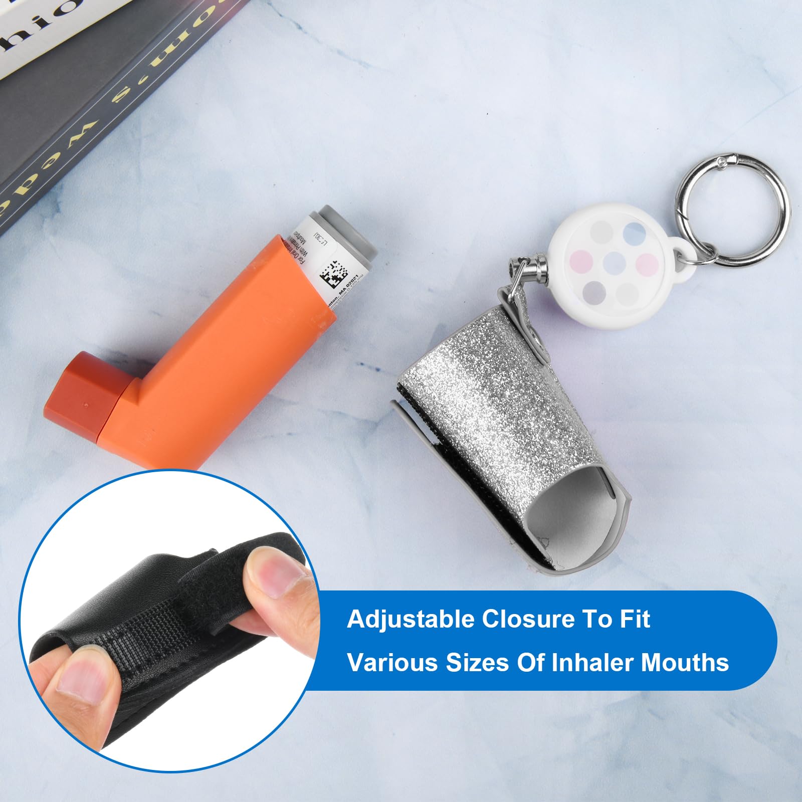 Beautyflier Asthma Inhaler Holder Keychain Retractable Clip PU Leather Travel Handy Holder for Kids and Adults, Inhaler Not Incl