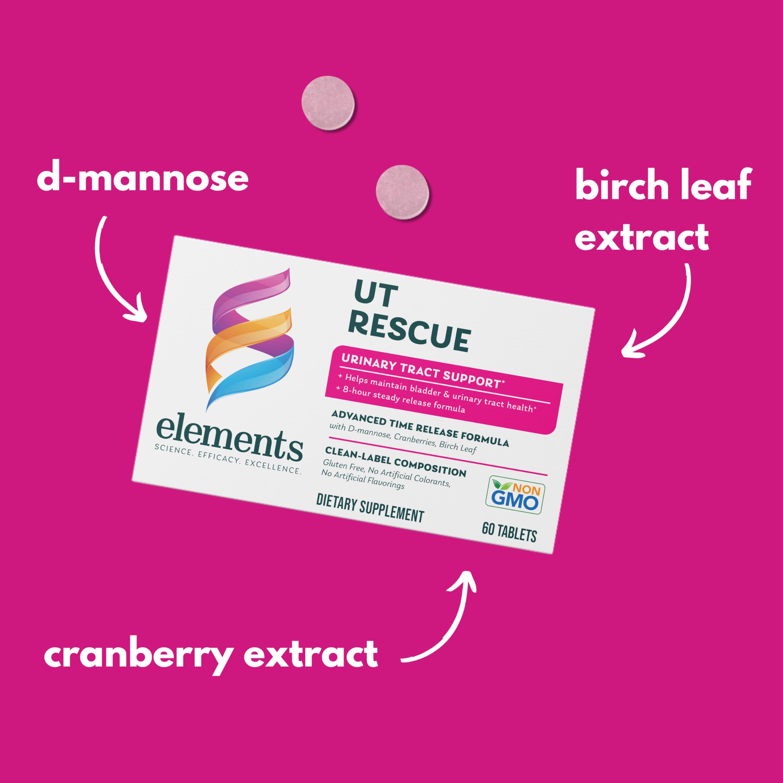 Elements UT Rescue, 60 Tablets (30 Day Supply), Urinary Tract Support Supplement, Bladder and Urinary Tract Health Support and C