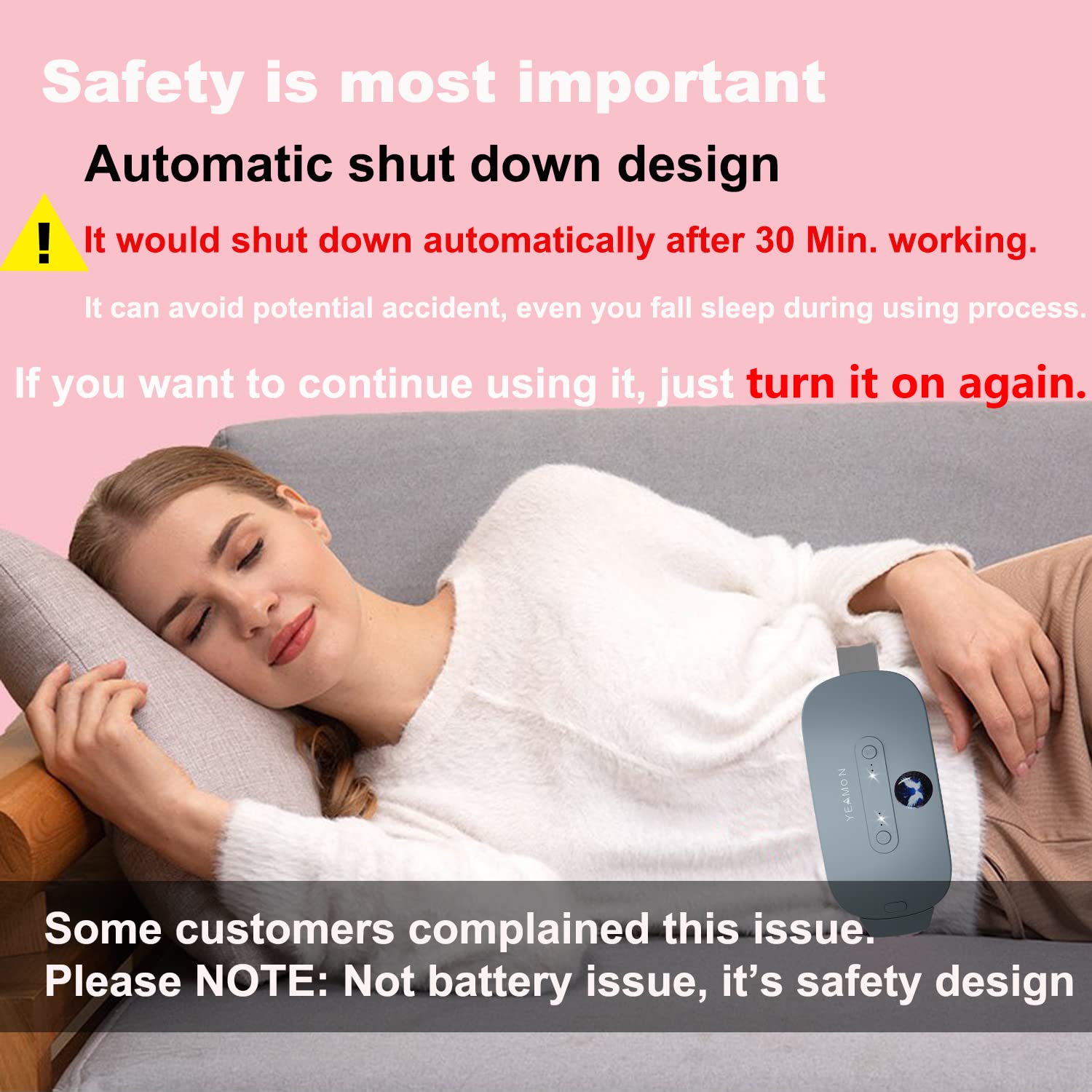 Portable Cordless Electric Waist Belt Device, Fast Heating Pad with 3 Heat Levels and 3 Massage Modes, Back or Belly Heating Pad