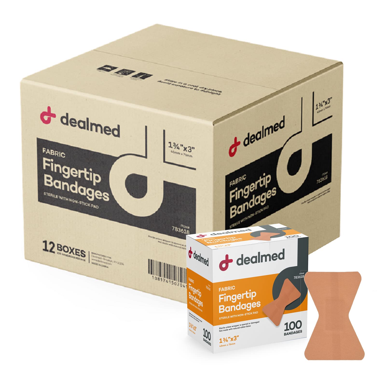 Dealmed Fabric Fingertip Flexible Adhesive Bandages - 100 Count (12 Pack) Bandages with Non-Stick Pad, Latex Free, Wound Care fo