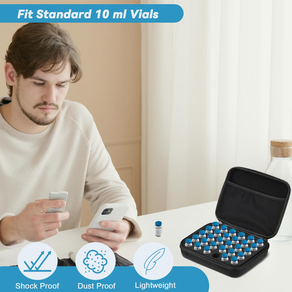 30 Slots Vial Holder Peptide Case for Fridge Standard 10ml Vials Storage Insulin Holder Organizer for Refrigerator Diabetics Tra