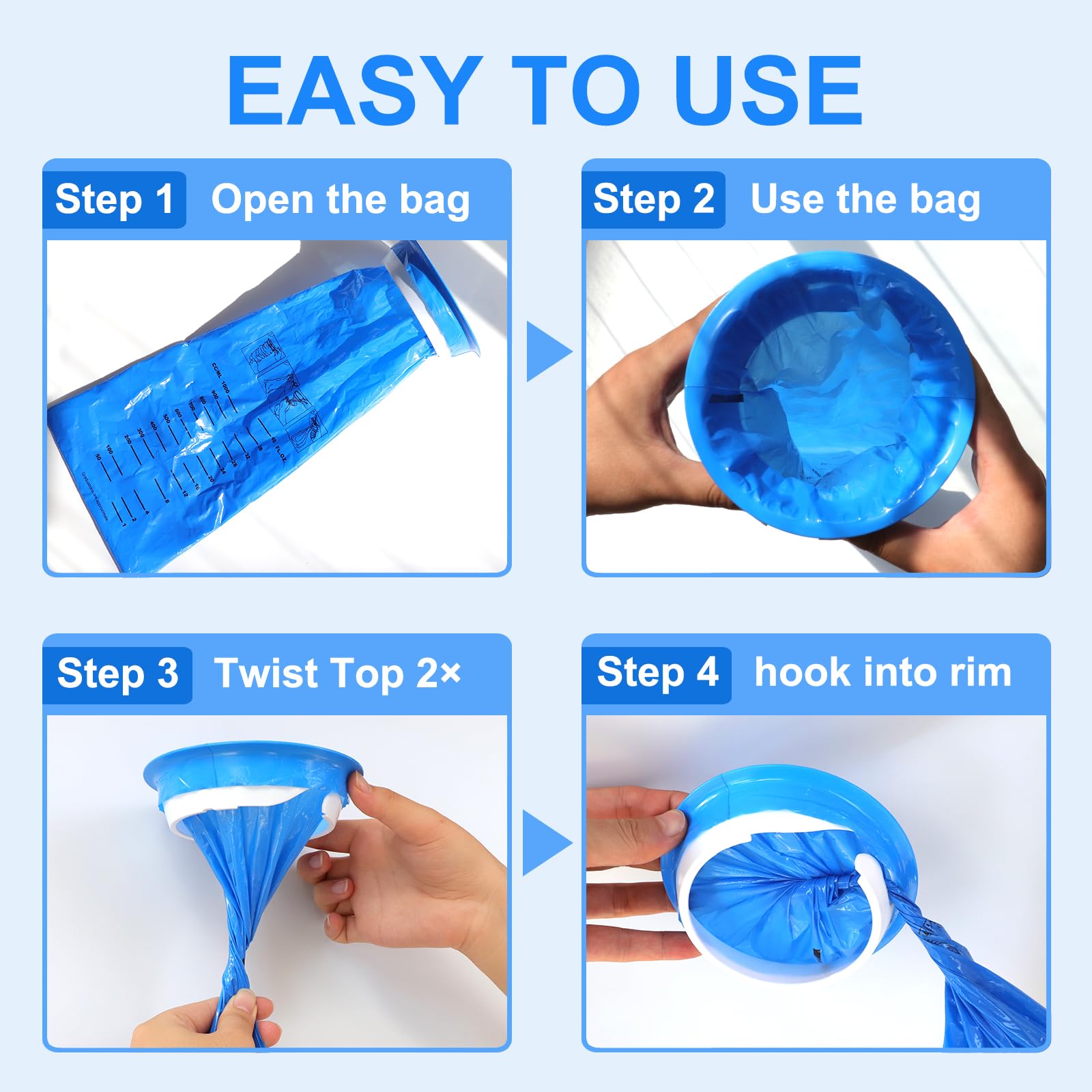 100 Pack Emesis Vomit Bags for Car, 1000 ml Blue Portable Nausea Bag for Pregnant Women, Leak Proof Puke Throw Up Nausea Bags fo