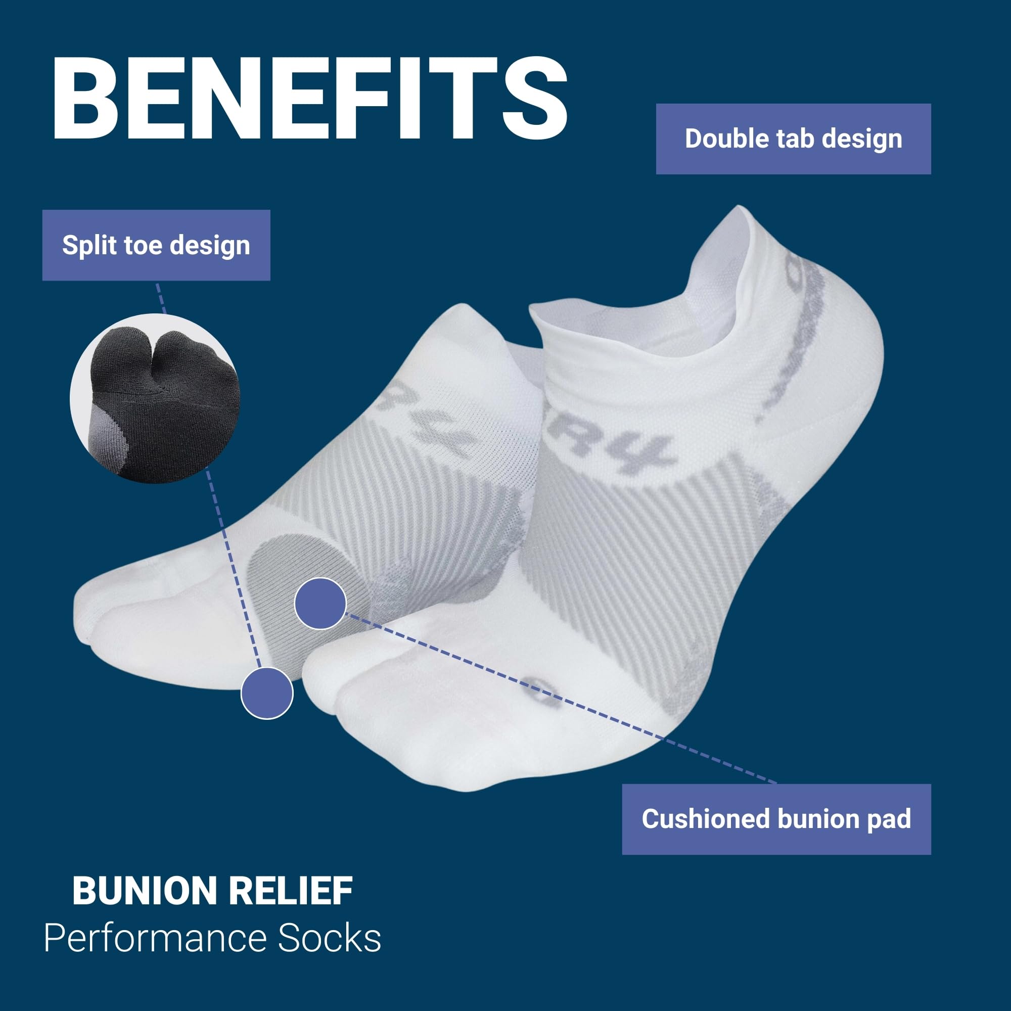 OS1st Bunion Relief Socks (One Pair) with split-toe design and bunion pad to relieve toe friction and bunion/Hallux Valgus pain