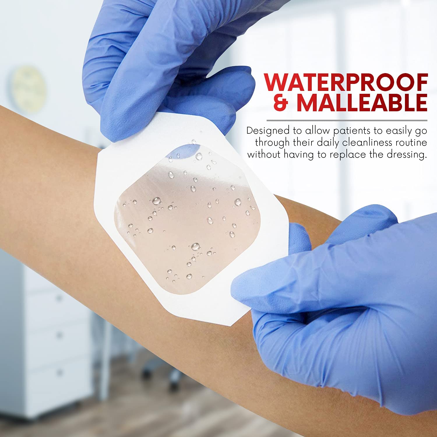 Transparent Film Dressing, 8'' x 12'' Box of 10 - Waterproof Wound Bandage Adhesive Patches, Post Surgical Shower or IV Shield,