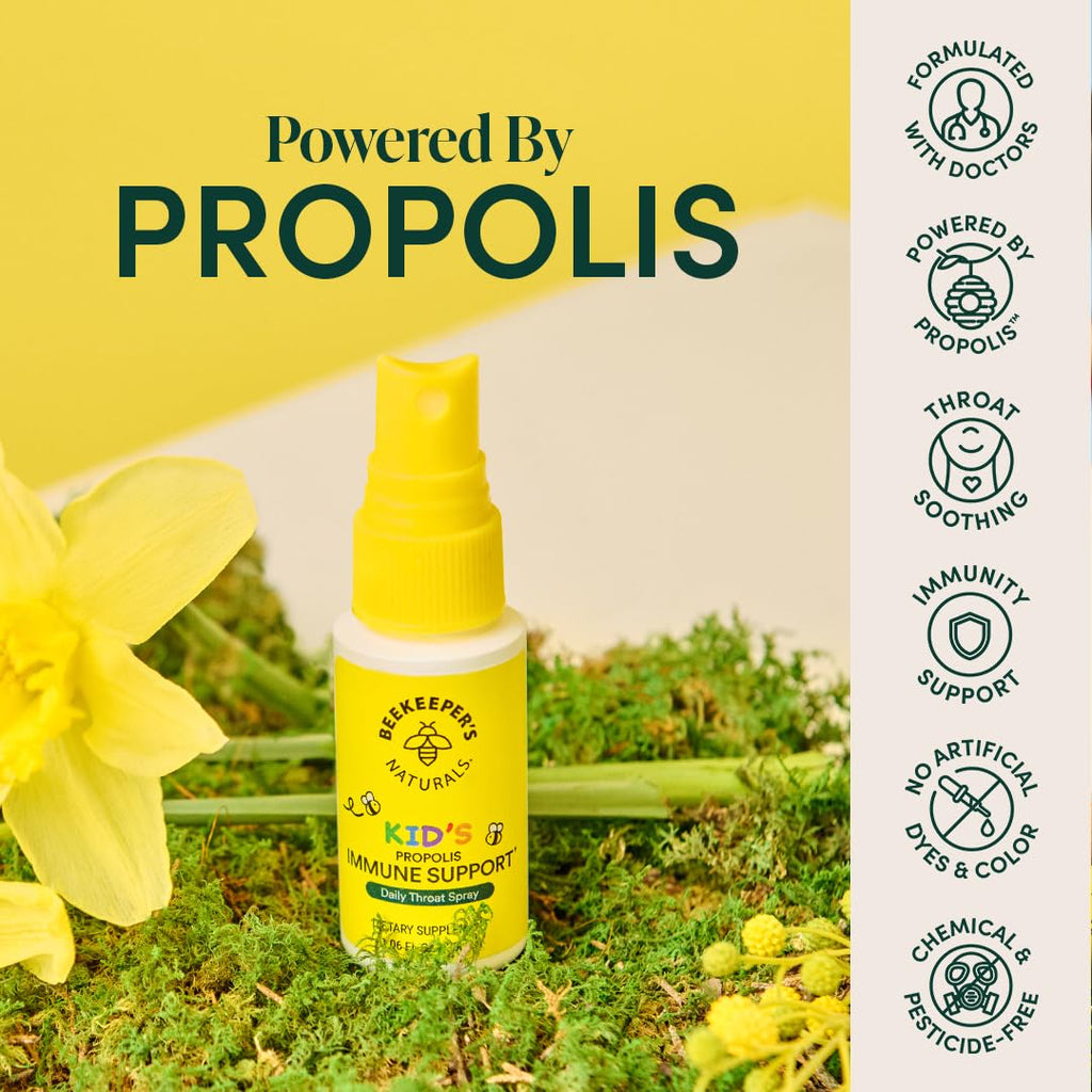 Beekeepers Naturals Kids Propolis Throat Spray 95% Bee Propolis Extract - Natural Immune Support & Sore Throat Relief, Antioxid