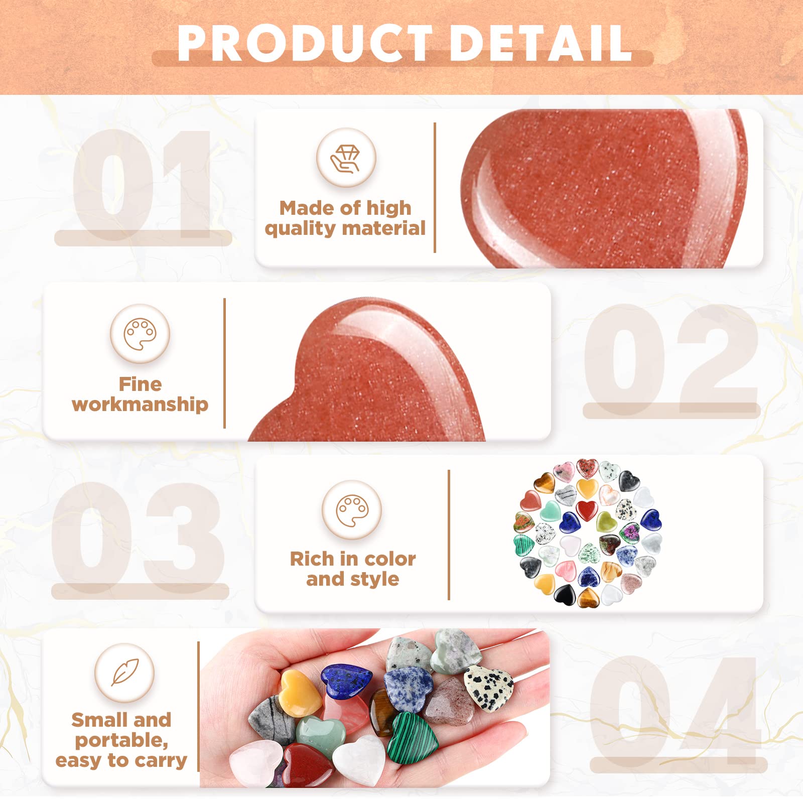 Nuenen 40 Pcs 0.8 Inch Heart Stone Bulk Valentines Gifts Heart Shaped Rock Worry Stone Tiny Trinkets Healing Crystal Gemstone Lo