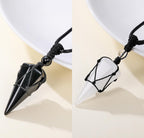 Top Plaza 2pcs Black Obsidian Clear Quartz Healing Crystal Stone Necklace for Women Men 6 Facet Pointed Pendant Necklaces Adjust