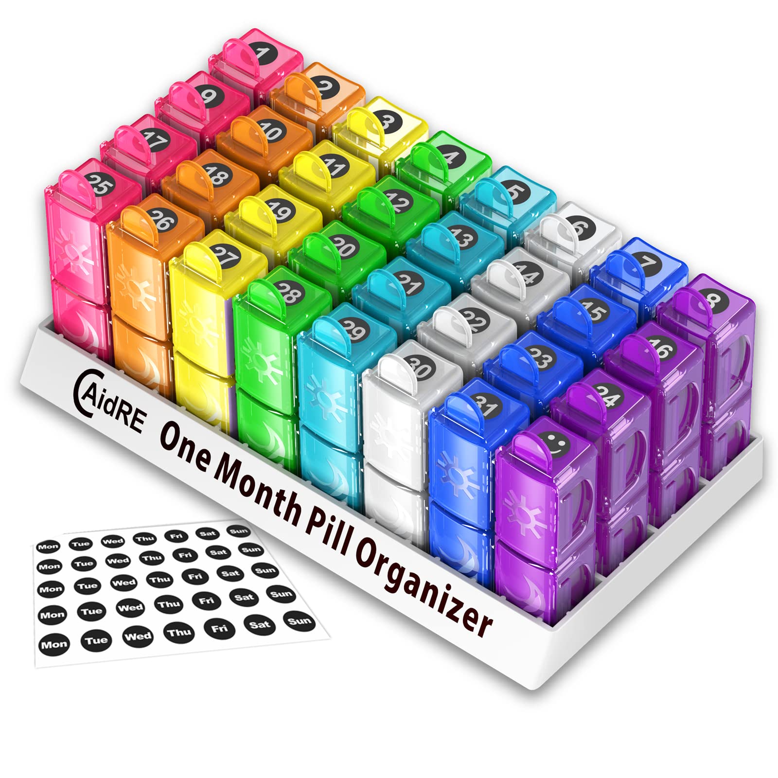 CAidRE 30 Day Pill Box Organizer 2 Times a Day, AM PM, Weekly Pill Holder for Fish Oil, Vitamins, Supplements