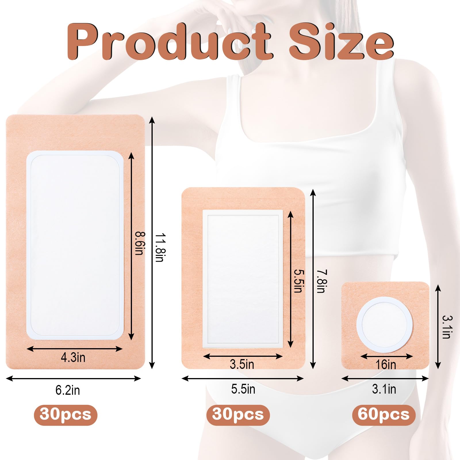 Geiserailie 120 Pcs Castor Oil Patches Kit Disposable Castor Oil Pack Wrap Self Adhesive Multi Size Pads for Neck Belly Waist St