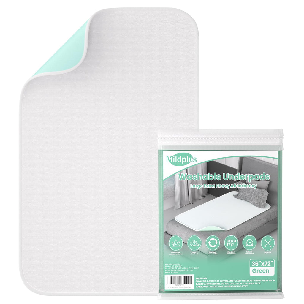 MILDPLUS Ultra-Absorbent Extra Large Washable Waterproof Bed Pads 36X72 Reusable, Leakproof Incontinence Bed Pads for Adults, Ba