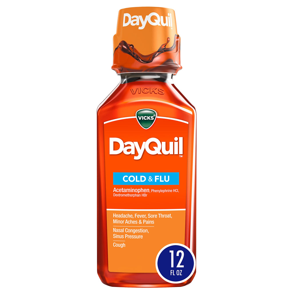 Vicks DayQuil Cold and Flu Relief Liquid Medicine, Non-Drowsy Powerful Multi-Symptom Daytime Relief for Headache, Fever, Sore Th