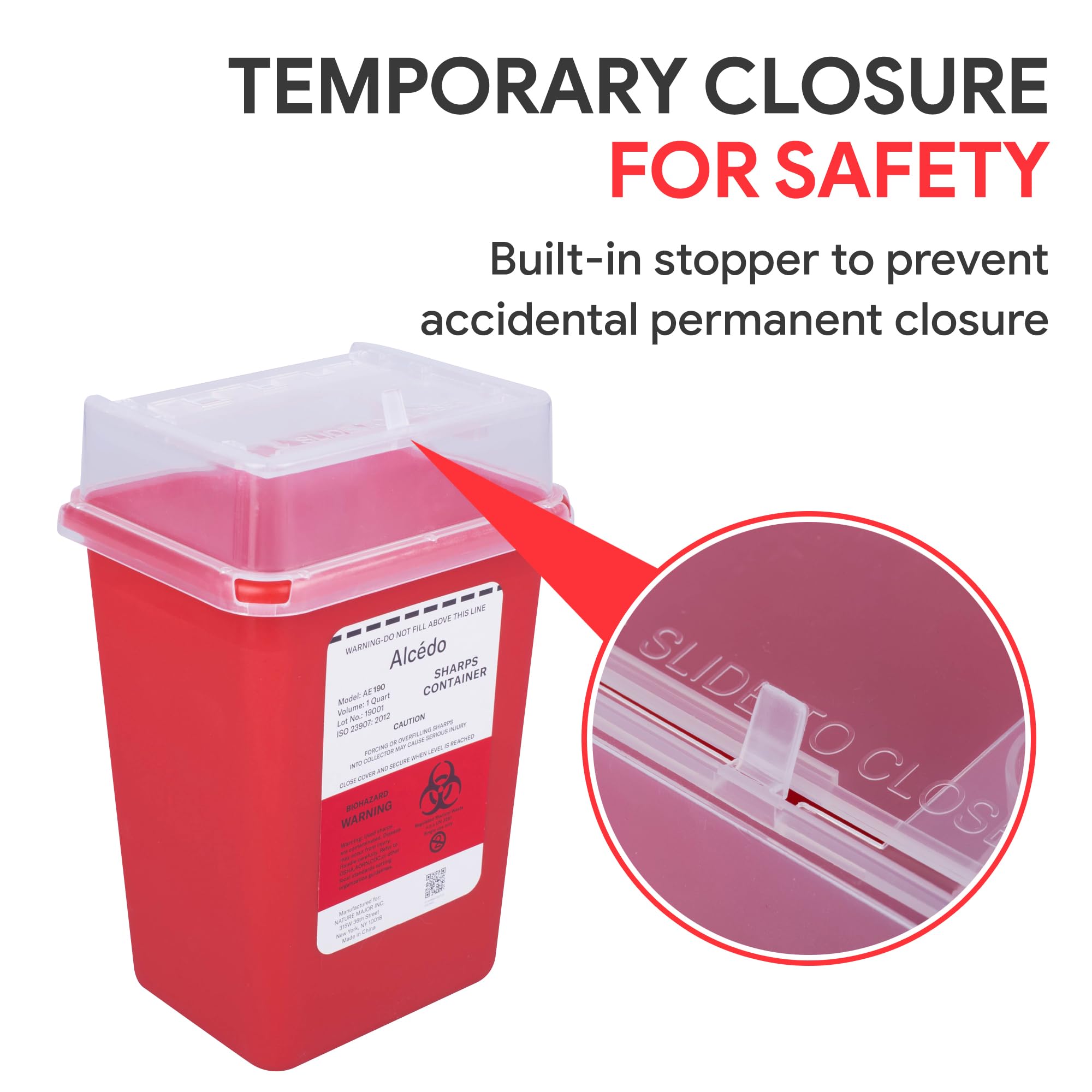Alcedo Sharps Container for Home Use 1 Quart (1-Pack), Biohazard Needle and Syringe Disposal, Small Portable Container for Trave