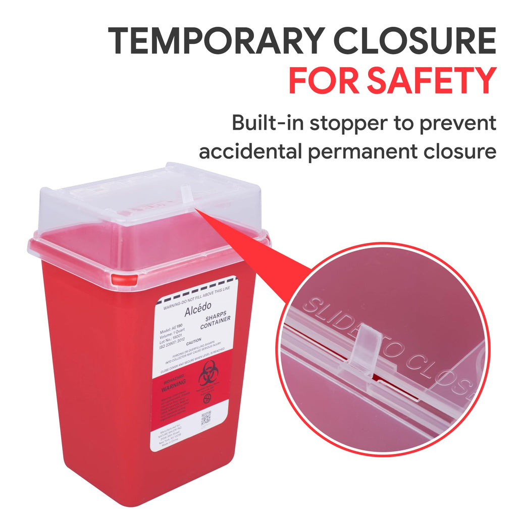 Alcedo Sharps Container for Home Use 1 Quart (1-Pack), Biohazard Needle and Syringe Disposal, Small Portable Container for Trave
