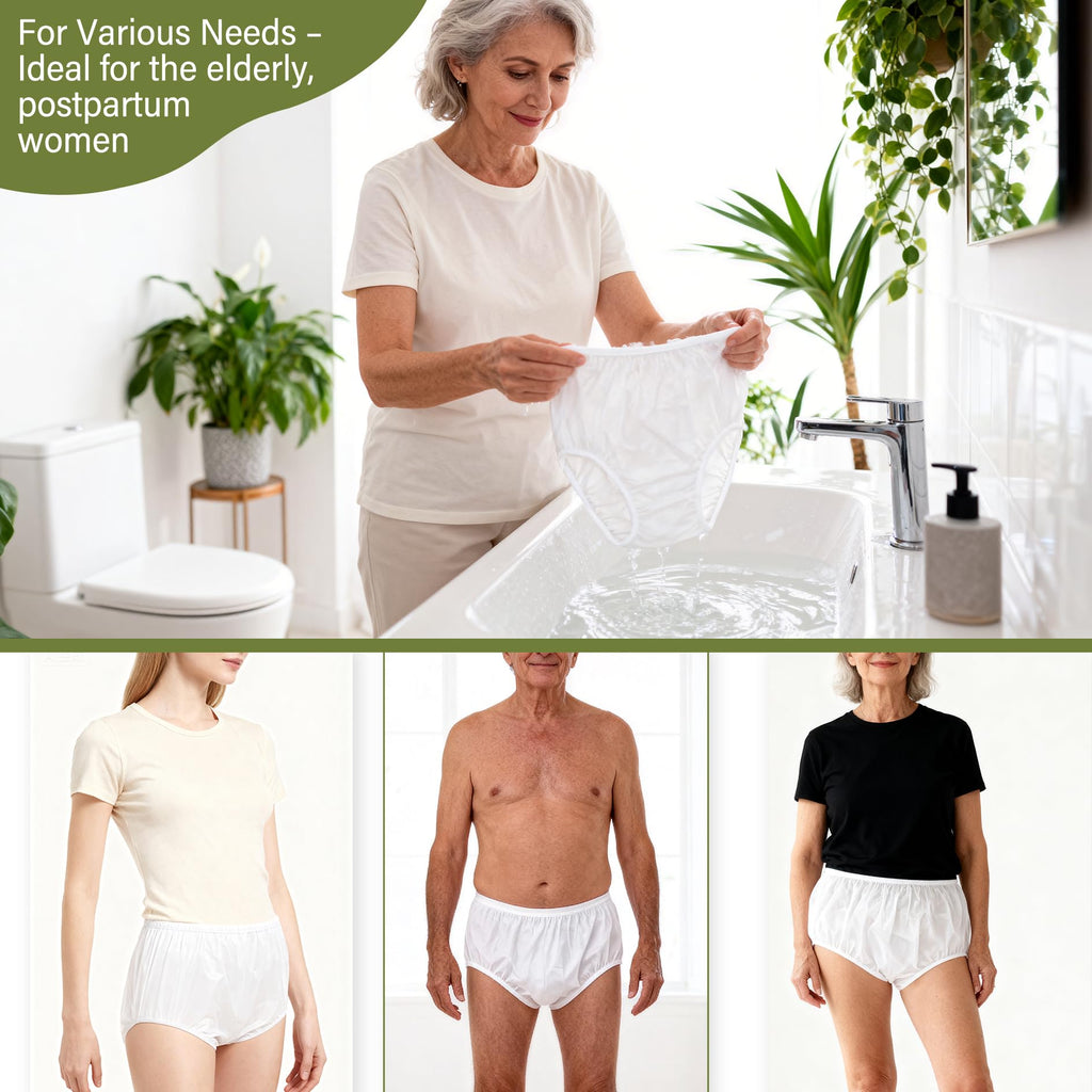 Florith Adult Diaper Cover Plastic Pants, Washable Reusable Waterproof Underwear, Rubber Pants for Adults with Leak Protection,