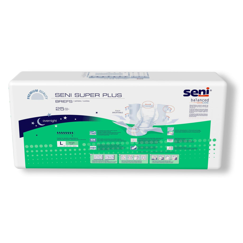 Seni Super Plus Adult Incontinence Brief L Heavy Absorbency Breathable/Overnight, S-LA25-BP1, Severe, 75 Ct