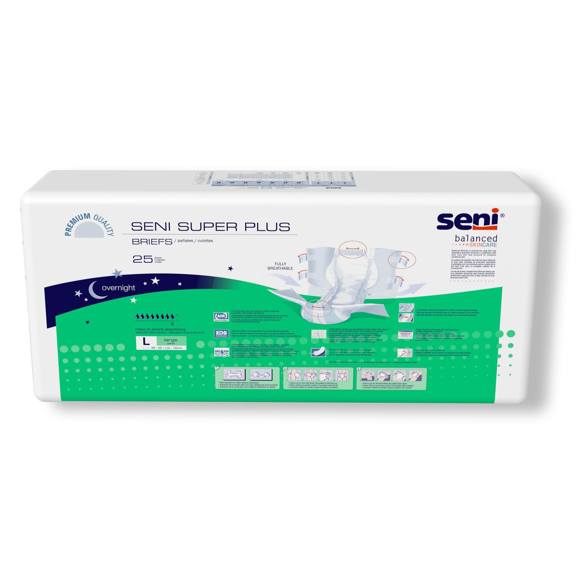 Seni Super Plus Adult Incontinence Brief L Heavy Absorbency Breathable/Overnight, S-LA25-BP1, Severe, 75 Ct