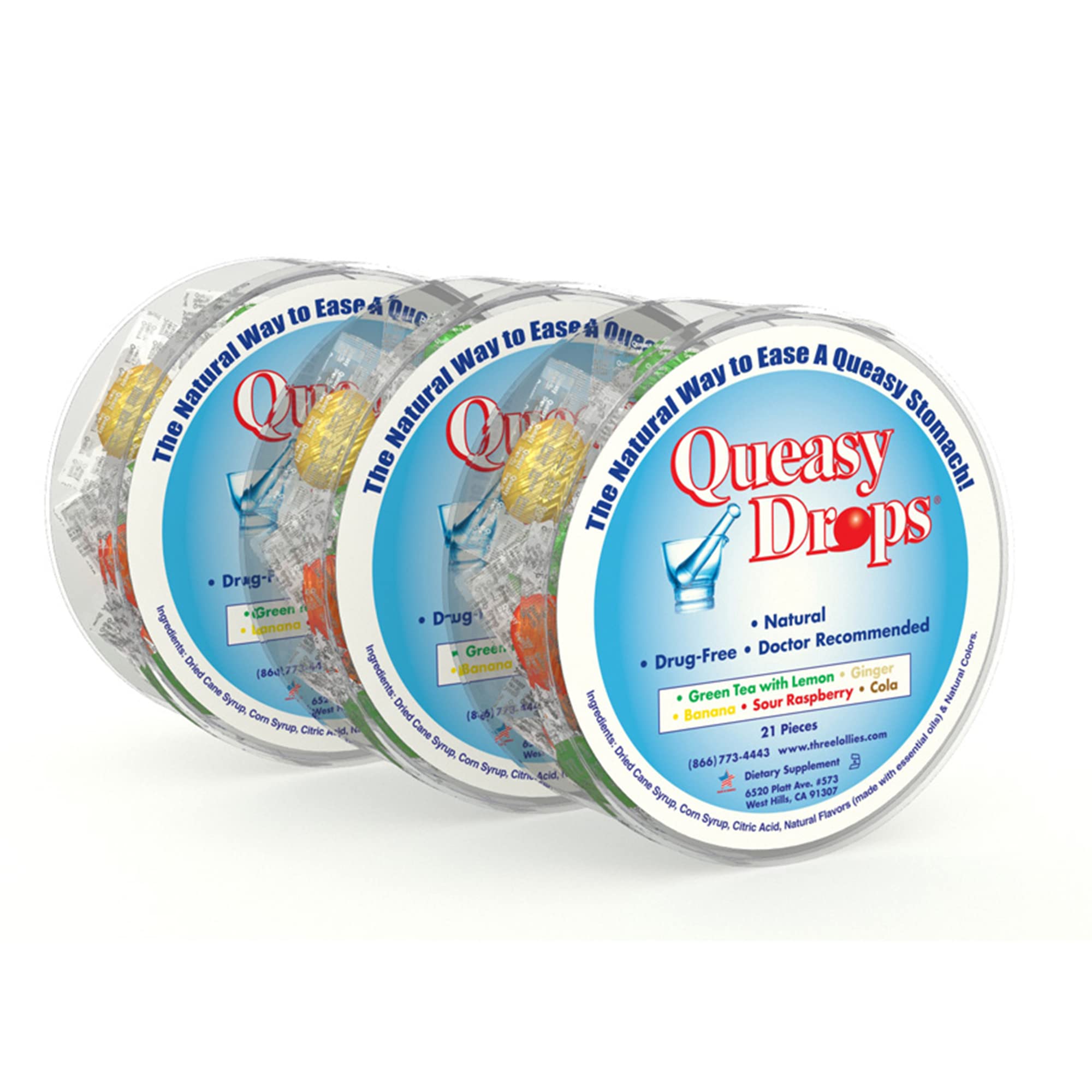Three Lollies Queasy Drops - Relief from Nausea & Travel Sickness - Relieves a Dry Mouth & Settles The Stomach - Natural Ingredi