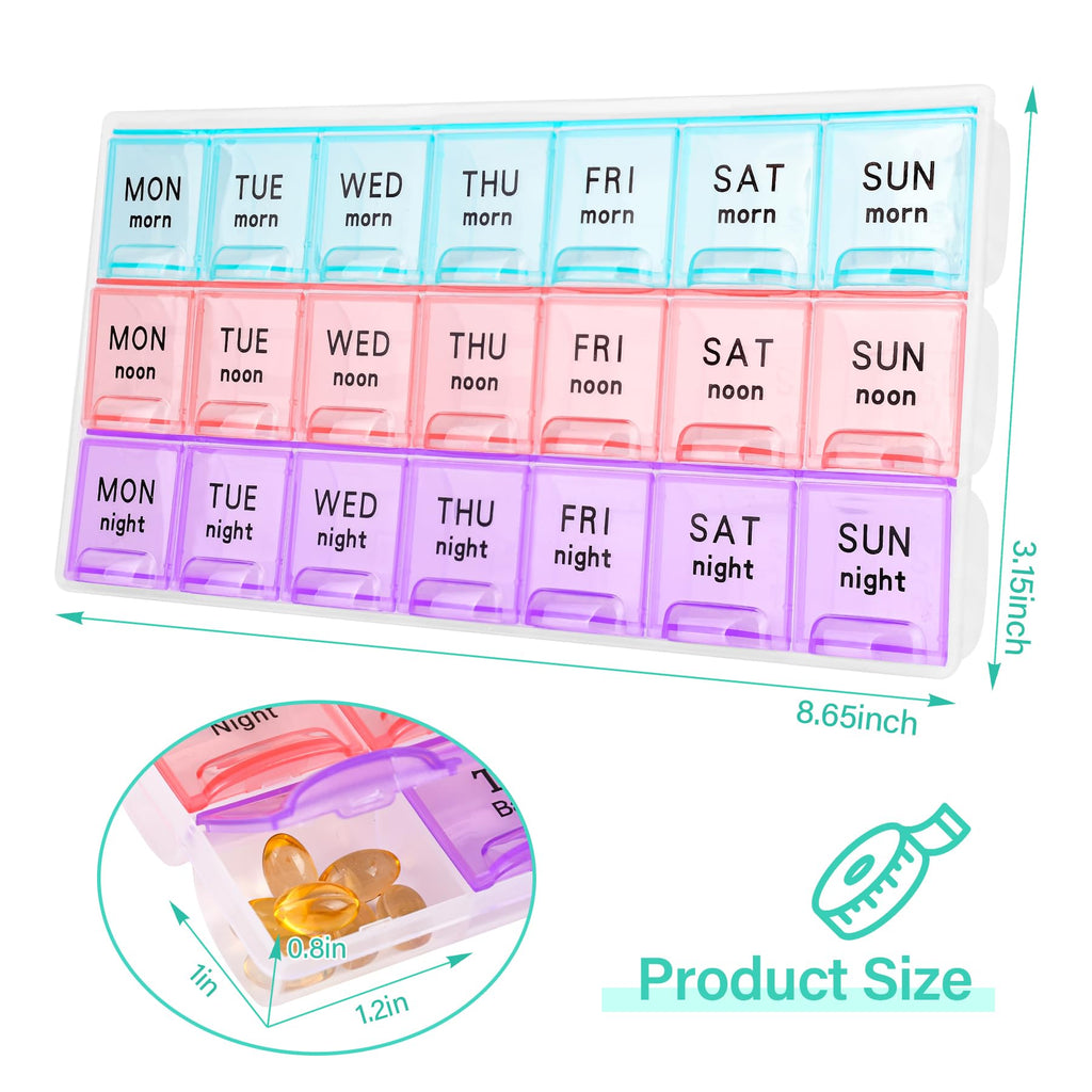 Large Weekly Pill Organizer 3 Times A Day,Travel Pill Cases ,Moisture-Proof 7 Day Pill Contaner, Portable for Pills Vitamin Fish