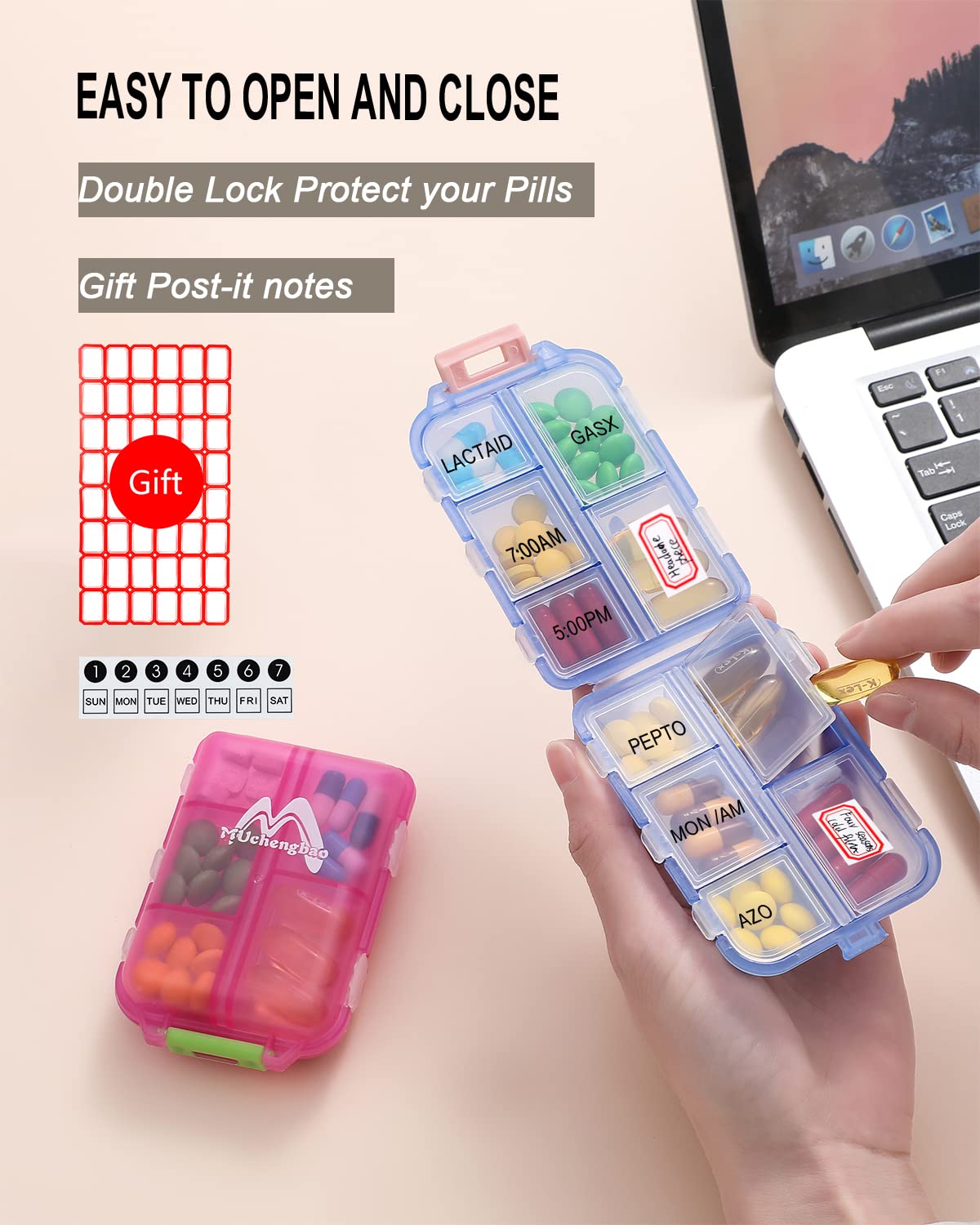 4PS Travel Pill Organizer with 164 Slice Labels