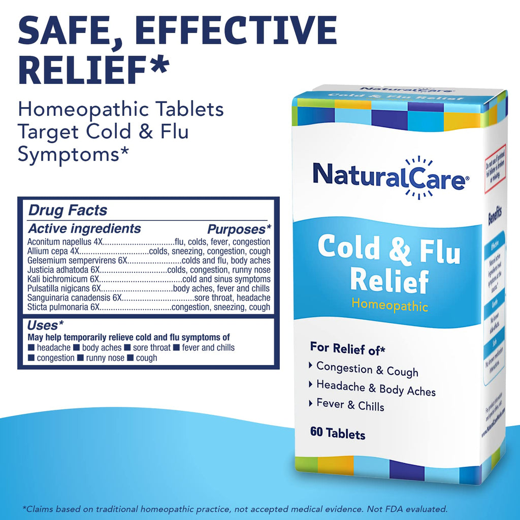 NaturalCare Cold & Flu Relief* Homeopathic Helps Temporarily Relieve Congestion, Cough, Headache, Sore Throat, Runny Nose, Body