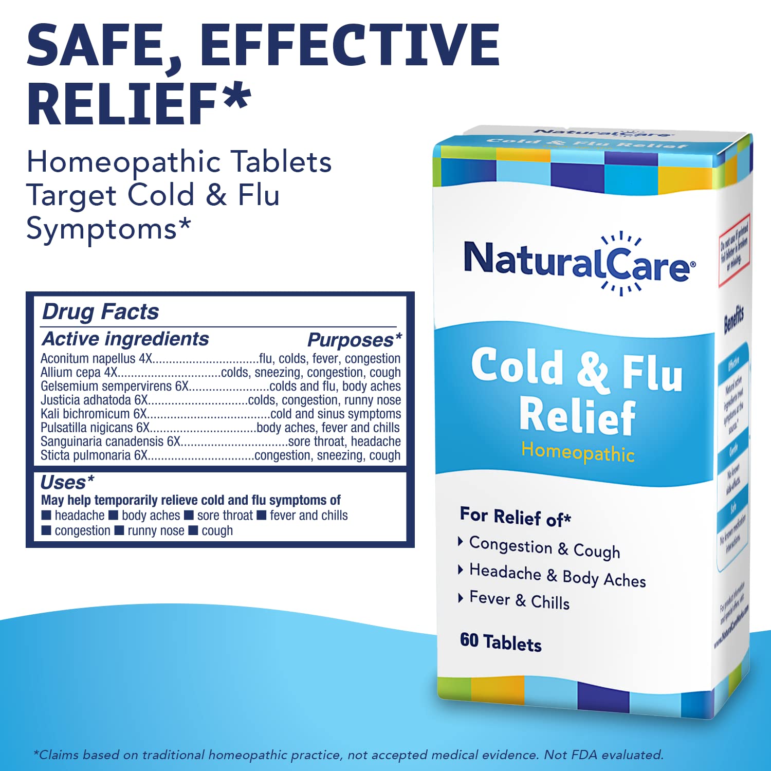 NaturalCare Cold & Flu Relief* Homeopathic Helps Temporarily Relieve Congestion, Cough, Headache, Sore Throat, Runny Nose, Body