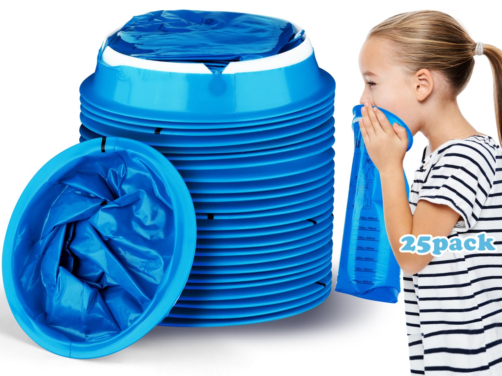 Valchoose 25 Pack Kids Throw up Bags 800ml, Hospital Graded Puke Bags for Car Kids, Motion Sickness Bags No Leak, Useful Perfect