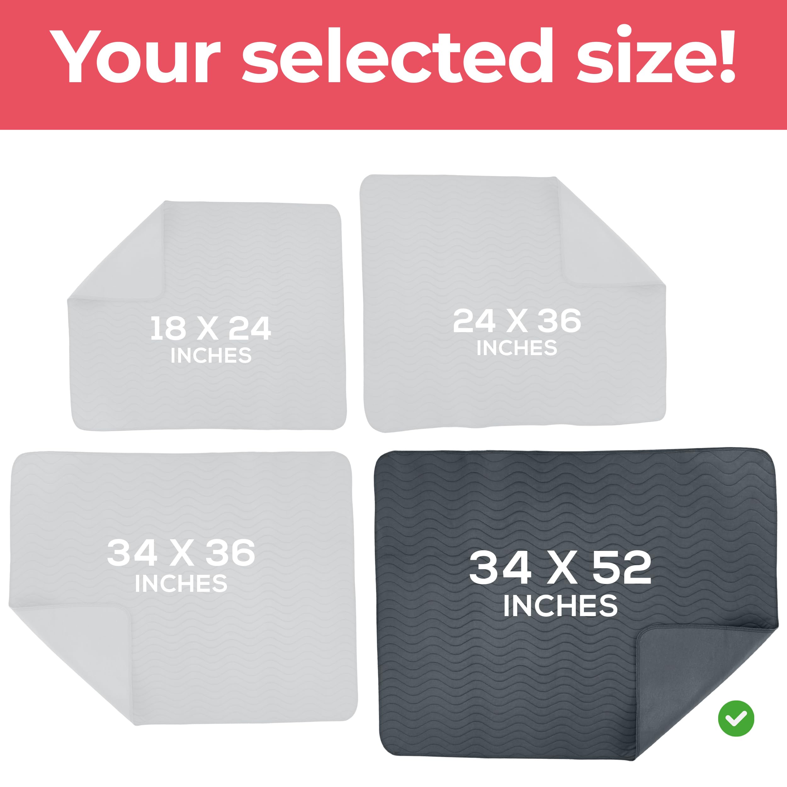 Utopia Bedding Waterproof Incontinence Bed Pads 34 x 52 Inches (Pack of 4, Gray), Washable and Reusable Underpads for Adults, El