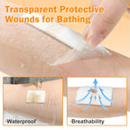 Carbou Transparent Film Dressing,4 x 4.75 Pack of 50 Waterproof Wound Bandage Adhesive Patches,Post Surgical Shower or IV Shield