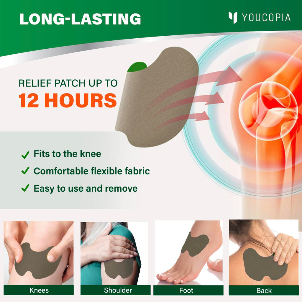 YOUCOPIA Knee Relief Heat Patches: 36 Count Natural Herbal Relieving Plaster for Long Lasting Muscle and Joint Relief - Mugwort