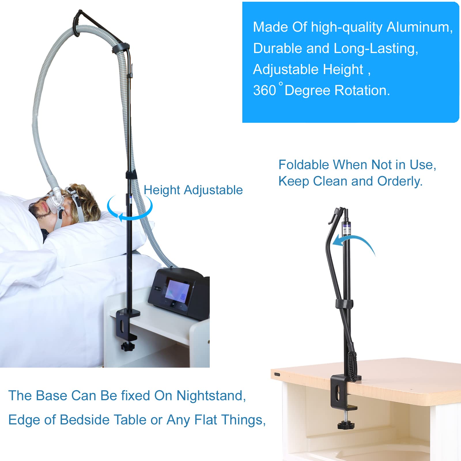 LONYEON CPAP Hose Holder - Prevent Leakage and Tangle with Height Adjustable, Removable and Rotatable - Hose Hanger Hook Organiz