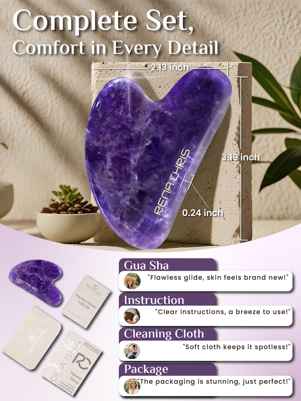 Rena Chris Gua Sha Facial Tools: Natural Amethyst Guasha Tool for Face Acupuncture Therapy, Facial Massager for Jawline Sculptin