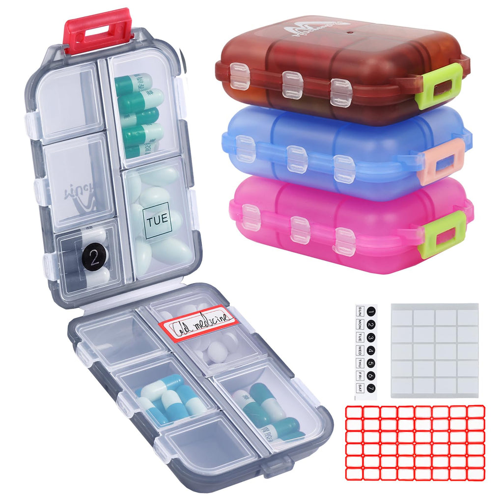4PS Travel Pill Organizer with 164 Slice Labels