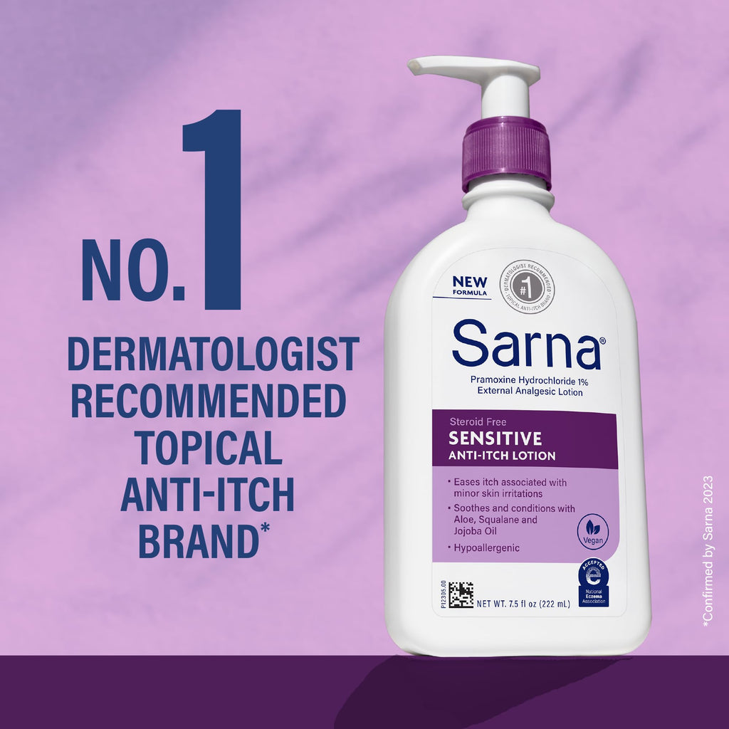 Sarna Sensitive Steroid-Free Anti-Itch Lotion for Dry Irritated Skin, Fragrance free - 7.5 Fl Oz