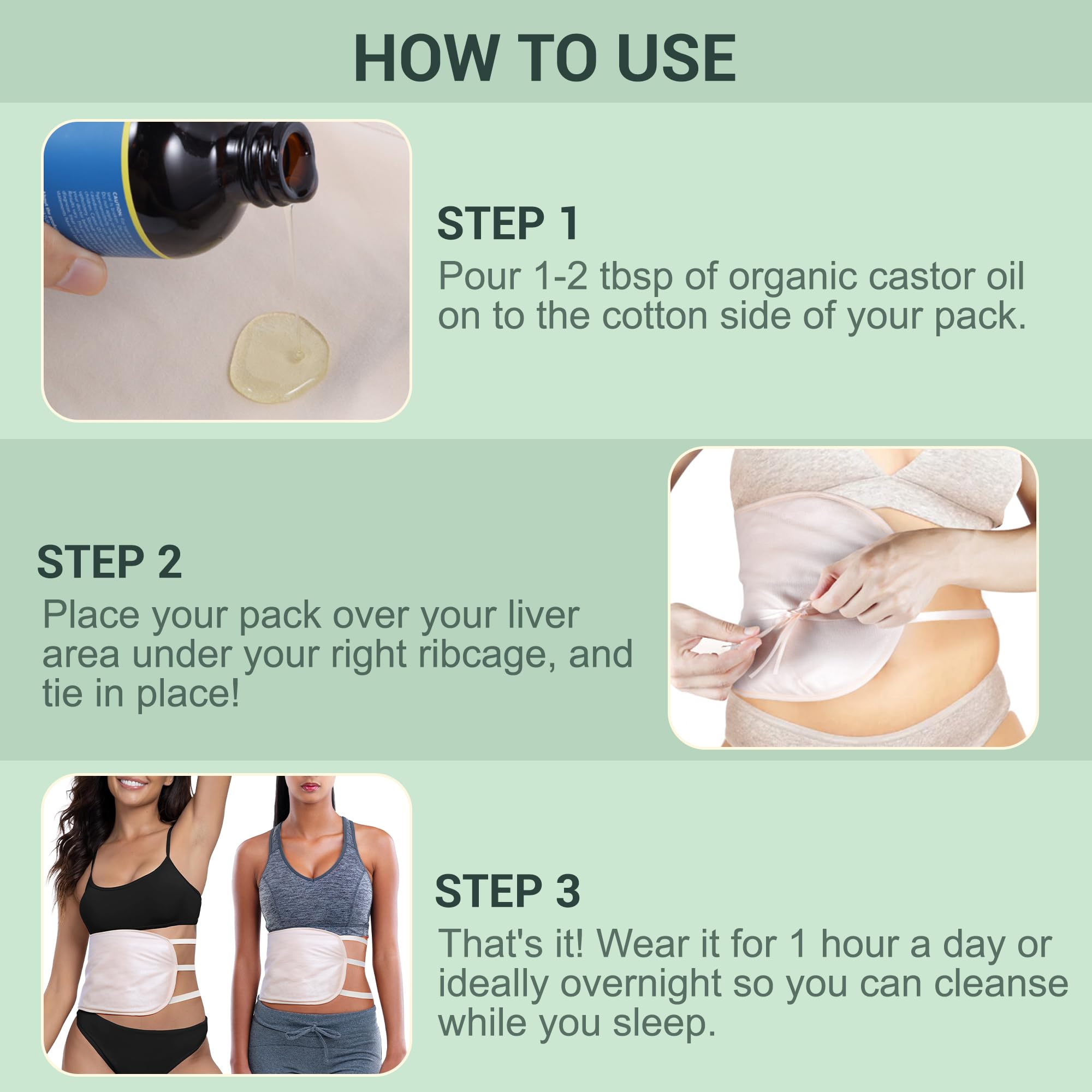 ZELIER Castor Oil Pack Wrap, Organic Cotton Flannel, Less-Mess - Reusable Castor Oil Compress Wrap Kit with 6 Adjustable Elastic