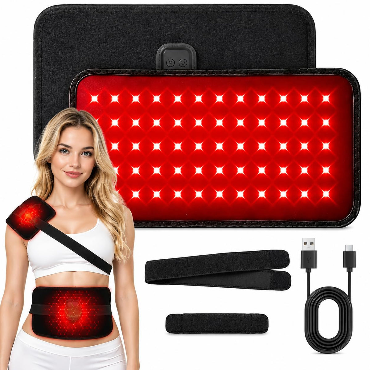 Red Light Therapy Pad for Body, 660nm & 850nm Red Light Therapy Wrap with 60 LED Lights, 5000mAh Rechargeable Battery, Flexible 