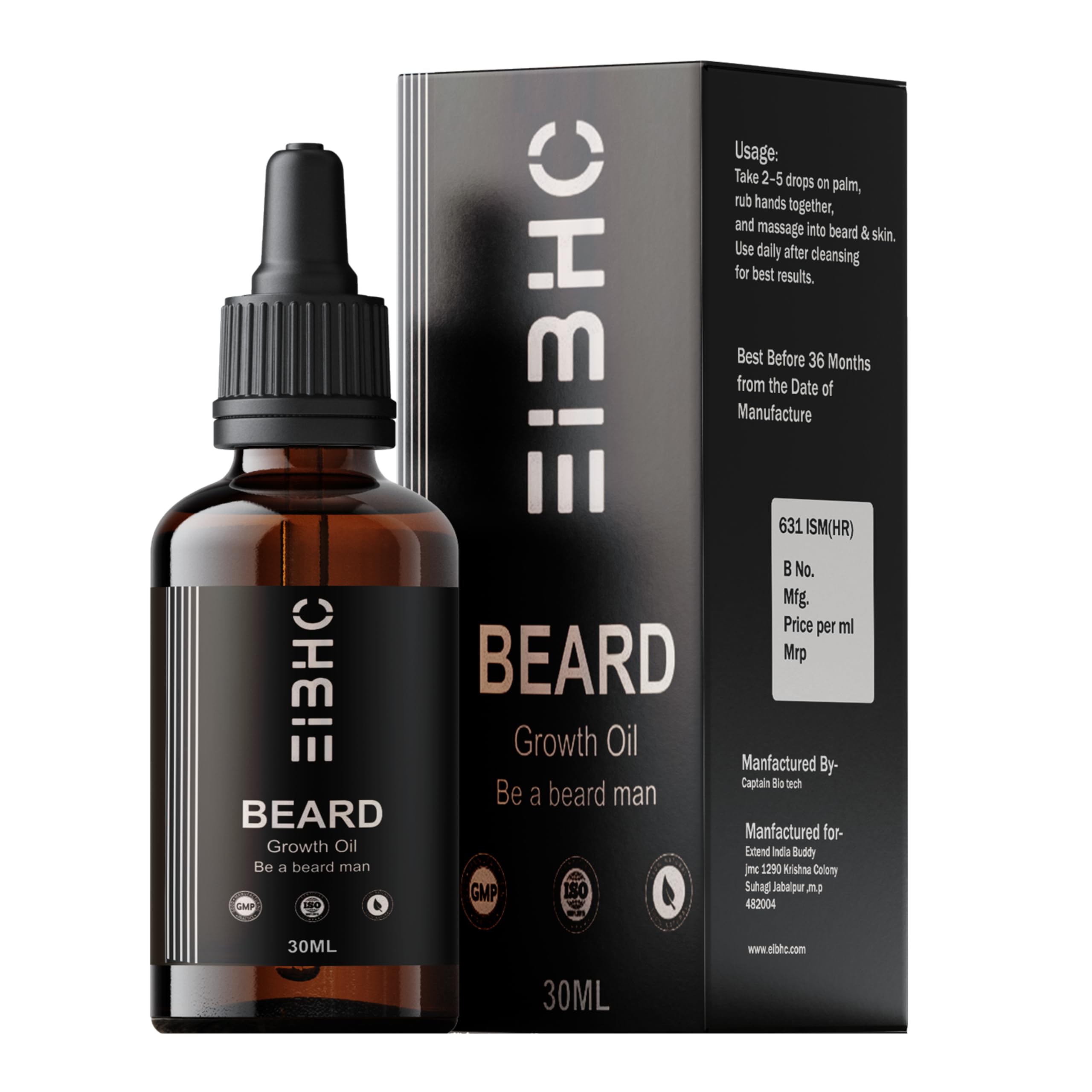 Eibhc Beard Oil For Growing Beard Faster With Almond & Thyme, 100% Natural, Best Beard Growth Oil For Men, Nourishes & Strengthe
