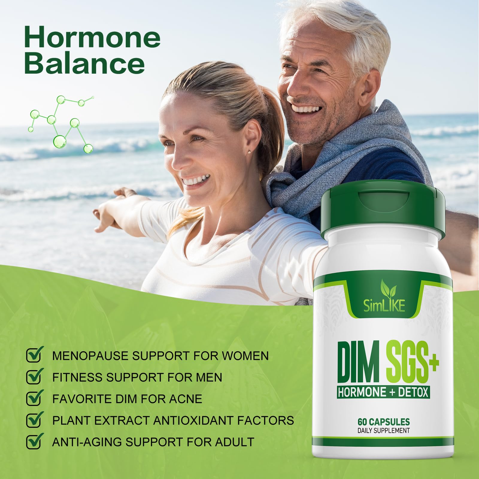 Simlike DIM SGS + - Hormone + Detox,Encourages Normal Estrogen Metabolism,Hormone Balance, Hormonal Acne Supplements, Menopause