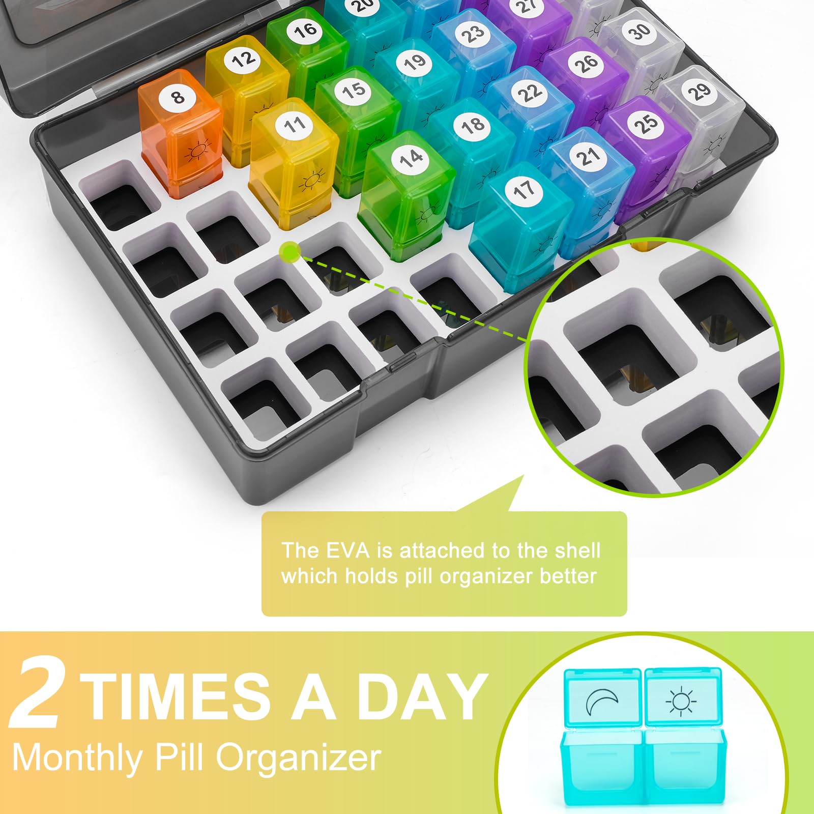 Monthly Pill Organizer 2 Times a Day,30 Day Pill Organizer 2 Times a Day,Pill Boxes and Organizer 2 Times a Day with Travel Case