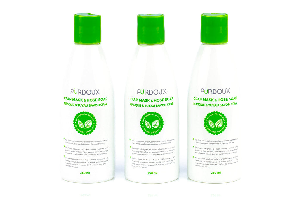 PURDOUX CPAP Mask & Hose Cleaning Soap (Pack of 3 Bottles, 250 ml / 8.4 oz Each) (3 x Green Tea-Mint Scent)