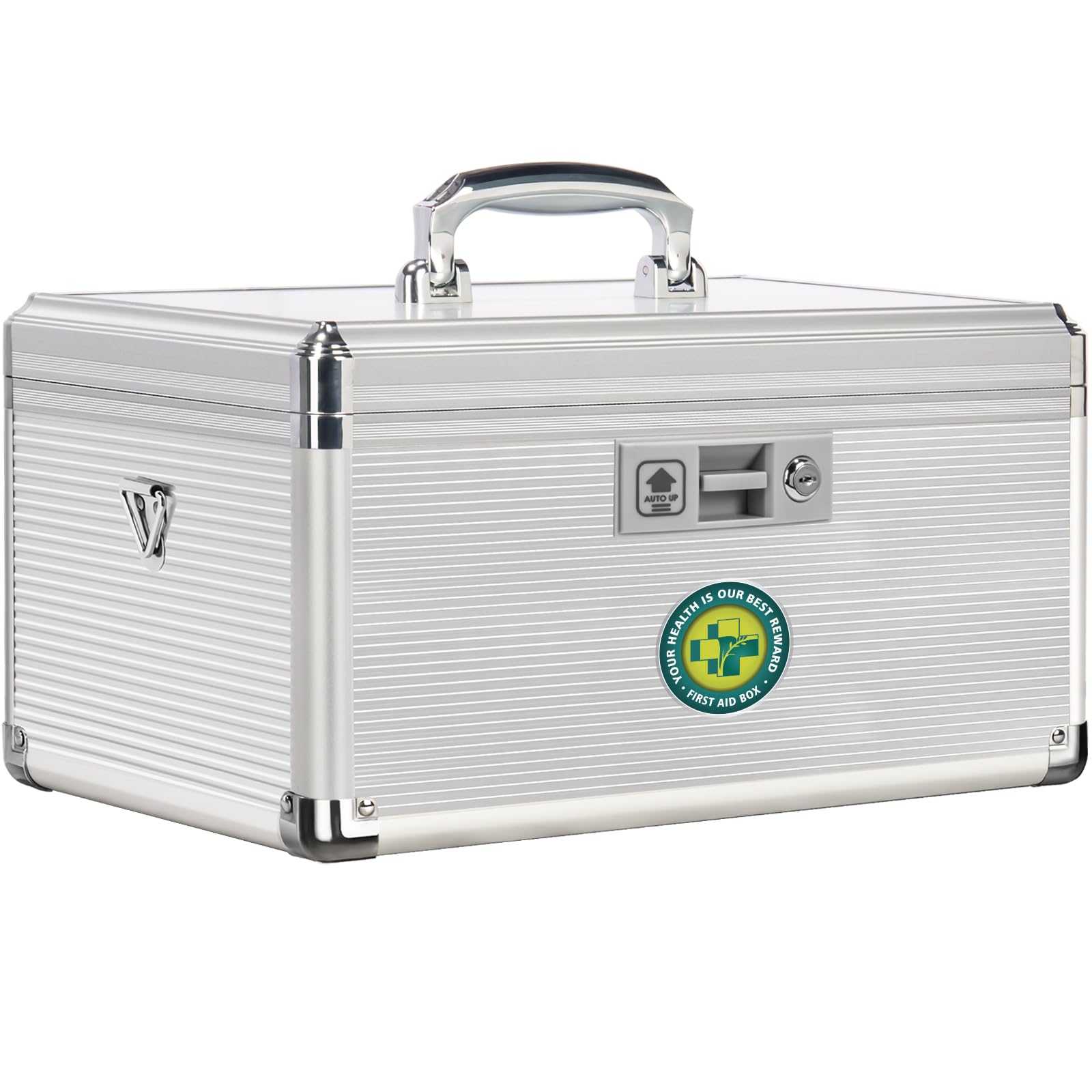 ZORVIDSON Medicine Lock Box, First Aid Kit Medication Storage Box with Lock, Layered Aluminum Daily Medicine Box with Key Family