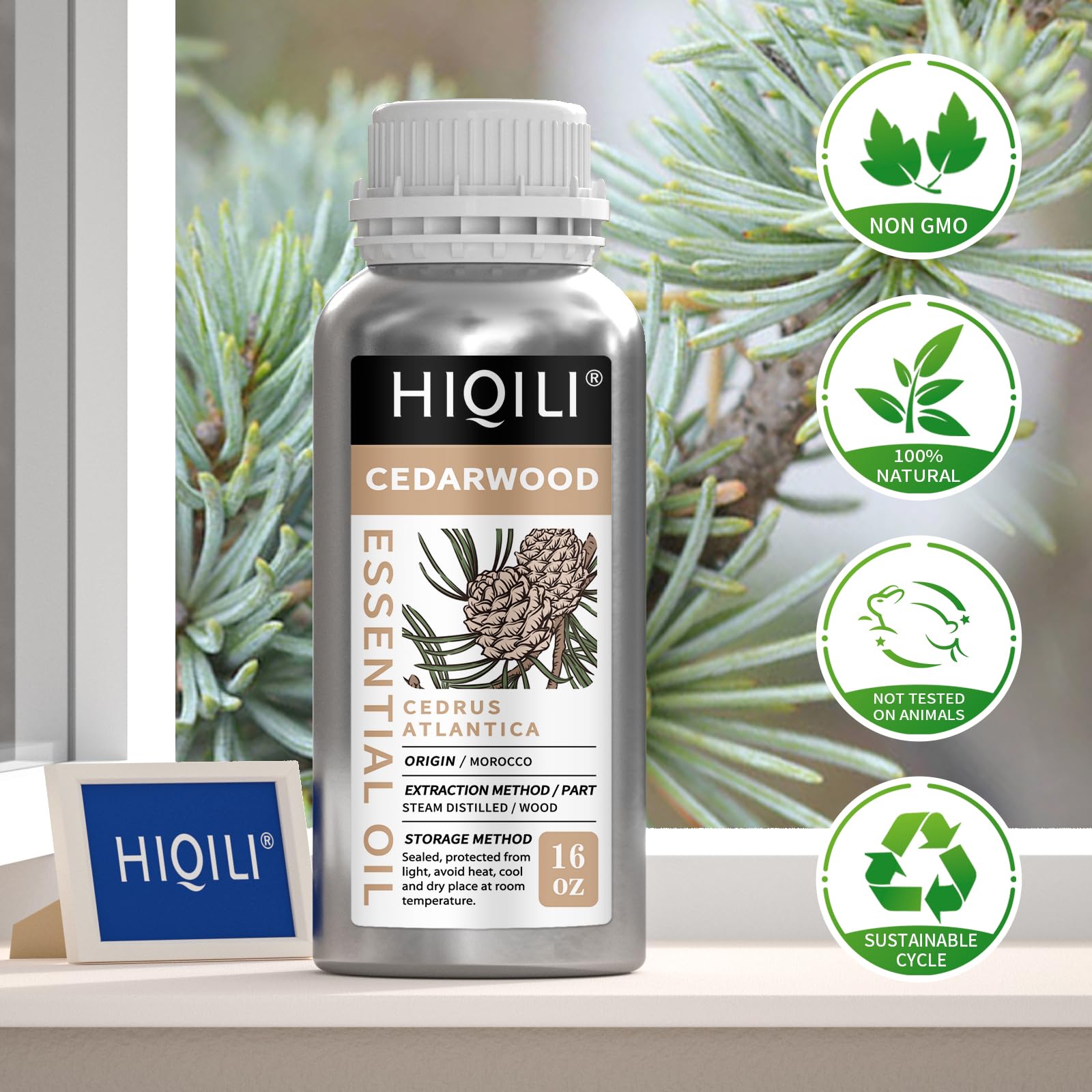 HIQILI 16 Fl Oz Cedarwood Essential Oil, Pure Natural Cedarwood Oil for Hair, Diffuser, Aromatherapy - 500ML