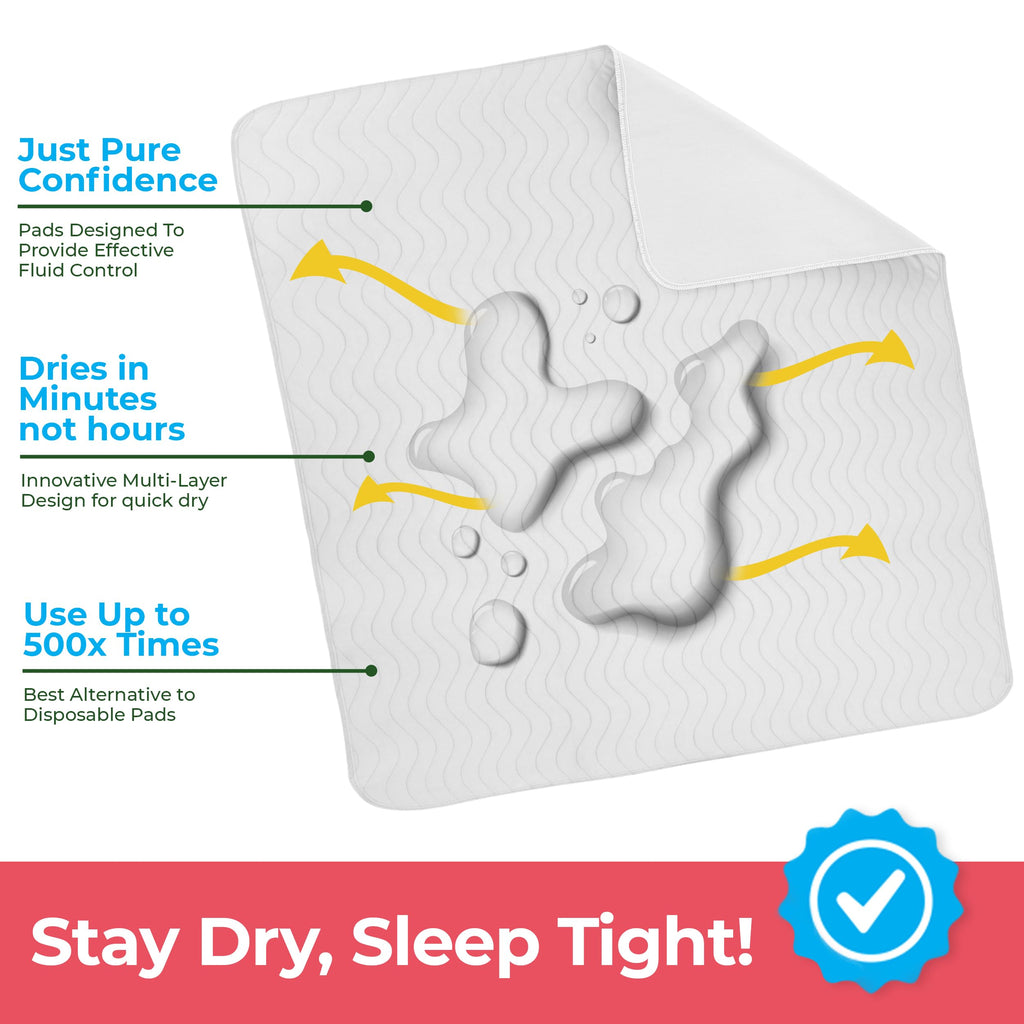 Utopia Bedding Waterproof Incontinence Bed Pads 34 x 36 Inches (Pack of 4, White), Washable and Reusable Underpads for Adults, E