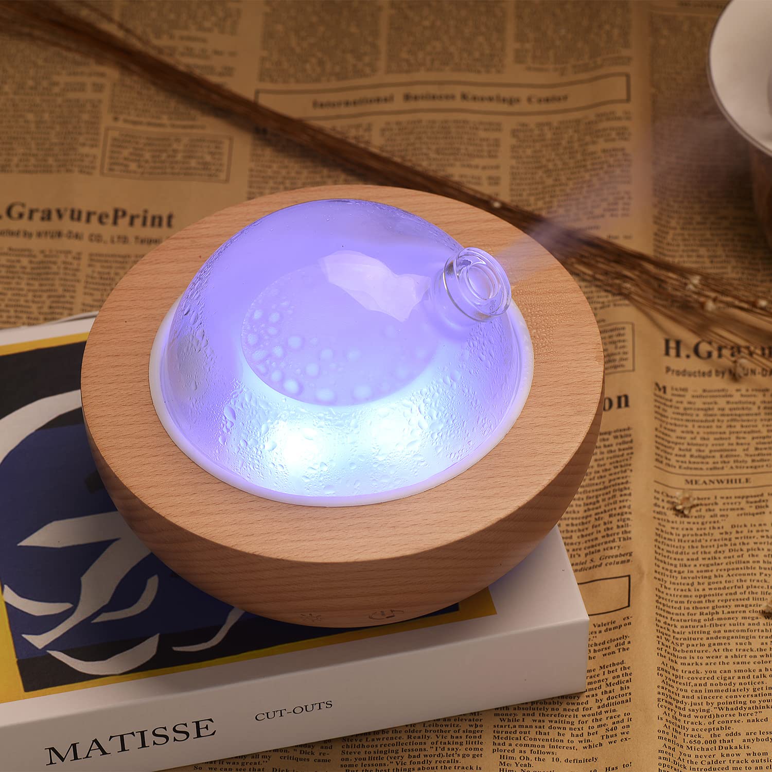 Kakoda Glass Essential Oil Diffuser,Real Wood Base,Bluetooth Speaker,2025 Upgrade Aromatherapy Diffuser,Aroma Diffuse with Music
